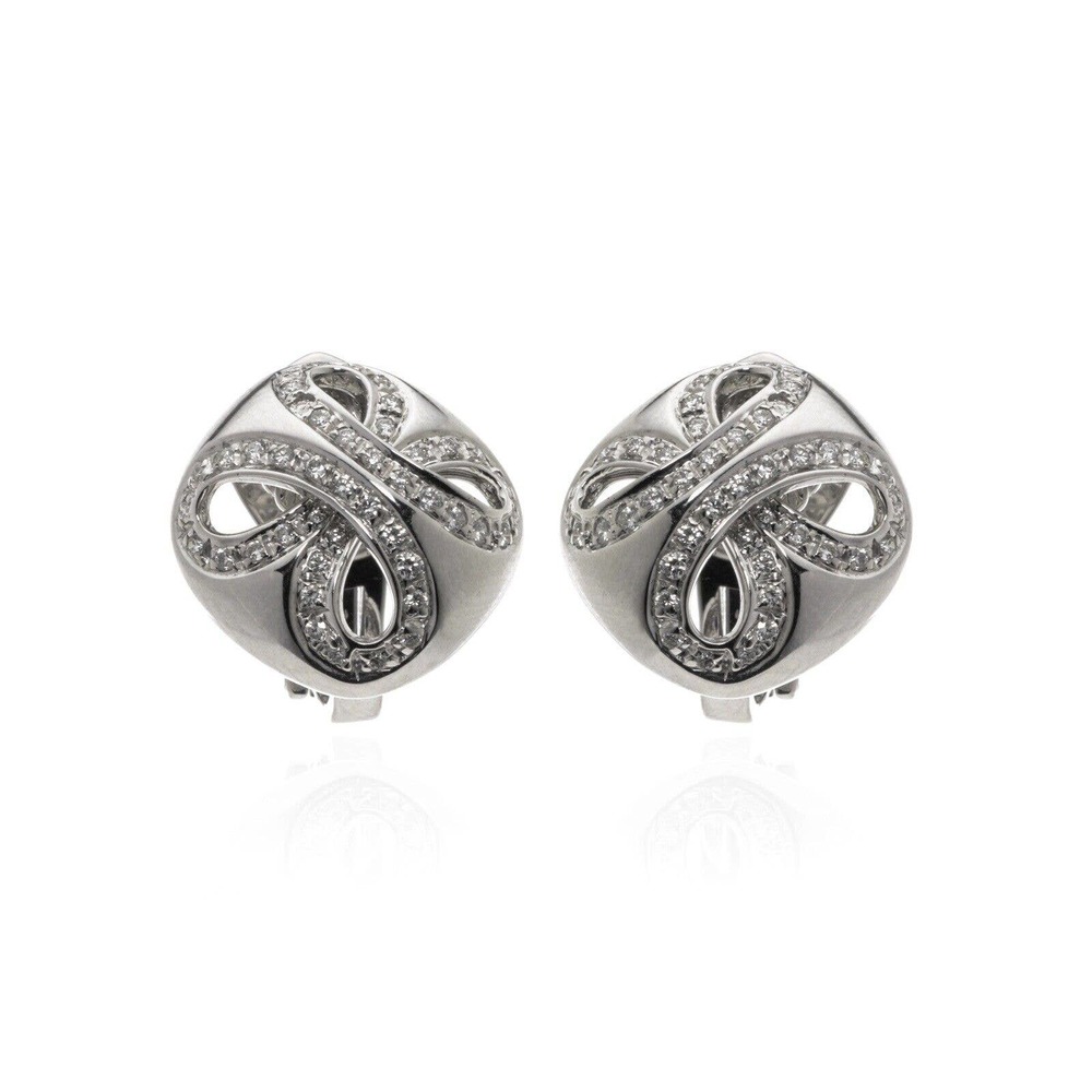 Damiani 18k White Gold Diamond 0.43ct Huggie Earrings. Original Price 11,200 USD